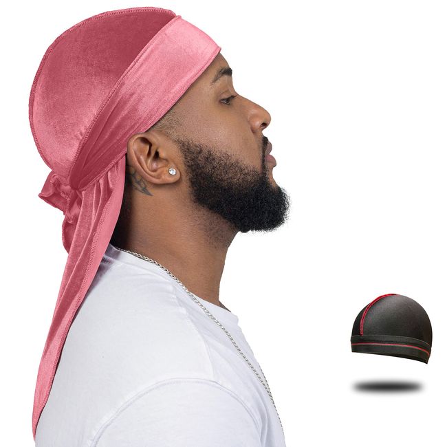 Velvet Durag for Men Wave Cap Velvet Dorag for Men Women 360 Wave (Peach Pink)