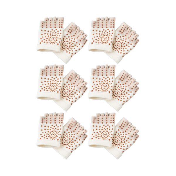 Remington Socks, Far-Infrared Shiatsu Half Socks, 6 Pairs, Men's, Women's, One Size Fits Most, 5 Toes, Foot Socks, Massage, Health Socks, Foot Care, Mountain Climbing, Anti-Slip, Sports, White, beige