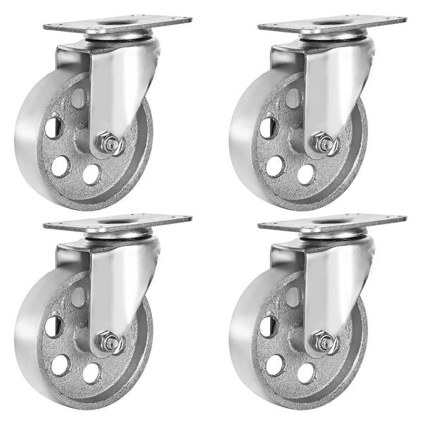 4 All Steel Swivel Plate Caster Wheels Heavy Duty Gray 4" METAL