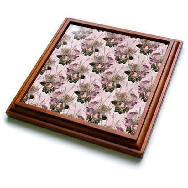 3dRose Pretty Pink and Cream Hydrangea Floral Pattern - Trivets (trv-379432-1)