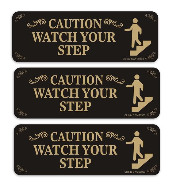 3 Pack Caution Watch Your Step Sign, 3” x 9” Thick Acrylic Self-Adhesive Warning Sign for Business Restaurants Offices, Easy to Install