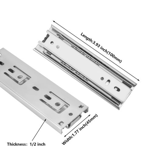 LONTAN 2 Pairs Silver Ball Bearing Cabinet Drawer Glides 4 Inch 3 Section Full Extension Drawer Slides Side Mount Cabinet Rails