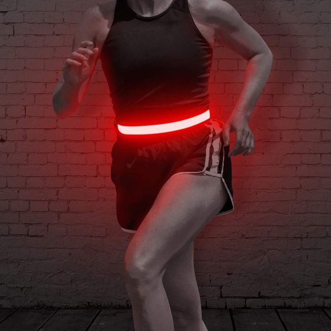 BSEEN LED Running Belt - Rechargeable Glowing LED Waistband, Adjustable Light Up Waist Belt for Runners, Joggers, Walkers, Pet Owners, Cyclists (Red)