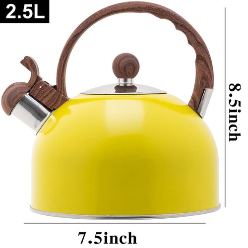 Vilihkc Whistling Stainless Steel Tea Kettle with Wood Grain Anti Heat Handle,2.6 Quart/2.5 Liter Stainless Steel Tea Kettles,Loud Whistling for Tea,Coffee,Gas Electric Applicable