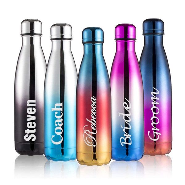 Personalised Insulated Water Bottle Vacuum Flask | Stainless Steel | 12 Hours Hot & 24 Hours Cold | Gifts of Fathers Day Christmas | 500ML / 17oz | Bottles for Hiking Outdoor(Silver-Black)