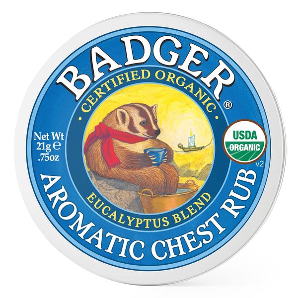 Badger Aromatic Chest Rub | Organic Steam Inhalant With Eucalyptus, Rosemary & Lavender Essential Oils | Eases Chest Congestion, Sinuses & Promotes Clear Breathing, Cruelty Free (21g)