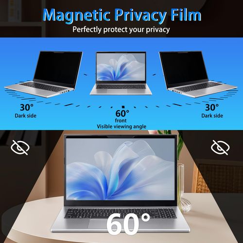 VanHooc Magnetic Privacy Screen 13.3" 16:10 for Laptops - 2-Sided Removable Anti-Peeping/Anti-Glare, Blue Light Block, UV Protect, Reduce Strain, Fits Chromebook/Lenovo/HP/Dell/Acer/ASUS/XPS
