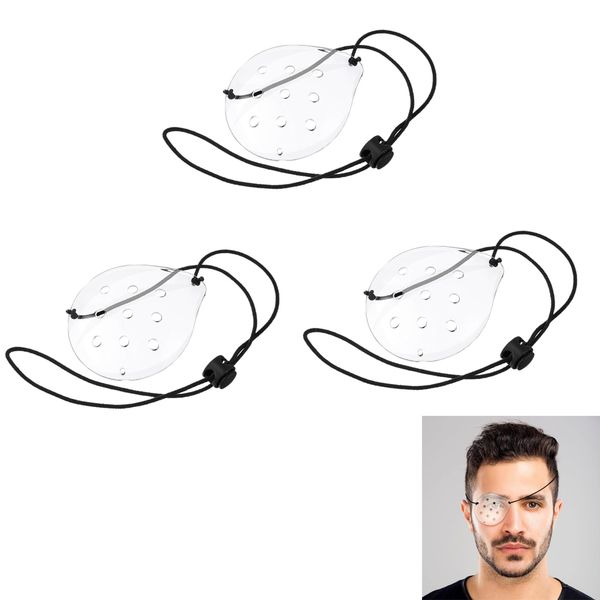 3 PCS Eye Shield After Cataract Surgery, Eye Mask Ventilation Transparent Eye Mask Plastic Eye Mask with Telescopic Rope Breathable Eye Patch, Eye Shield Surgery Eye Protection(7.5X6.2CM)