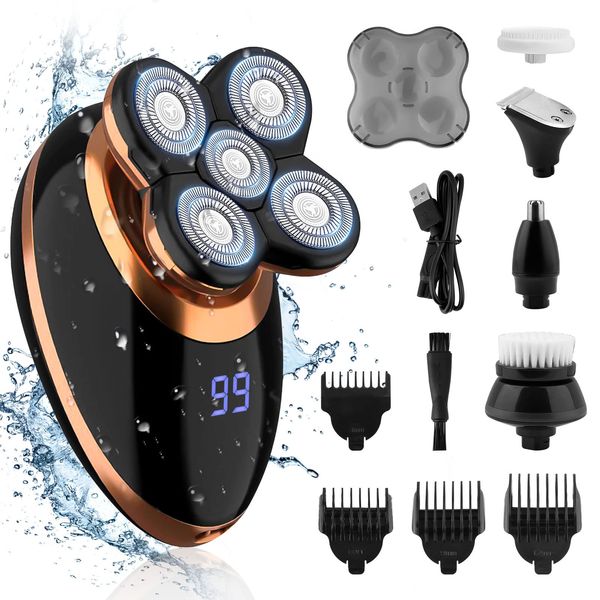 5 in 1 Men's Floating Razor, Electric Shaver, Rechargeable Portable Shavers for Men Waterproof with LED Display for Beard Trimmer Haircutter