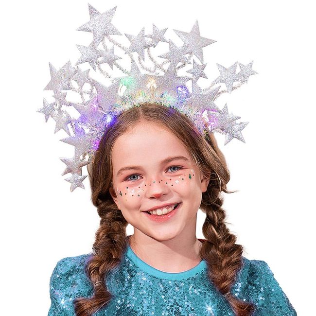 REETAN LED Star Headband Light up Star Halo Hair Band Sparkly Hair Hoop Party Cosplay Costume Headpieces for Women and Girls (Silver)