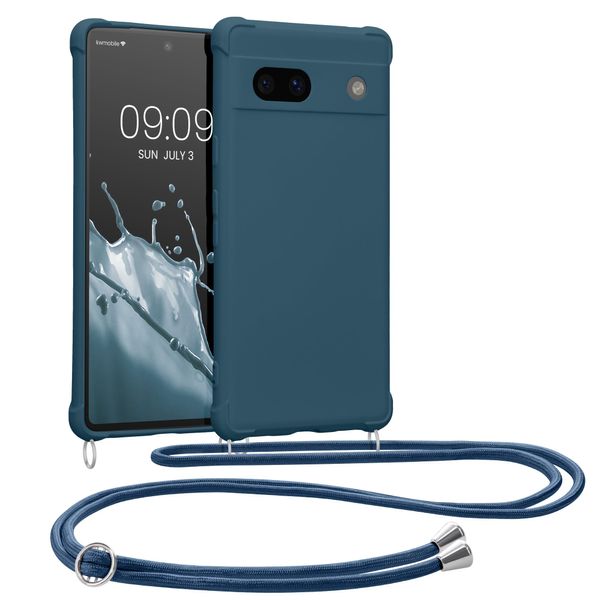 kwmobile Smartphone Shoulder Case for Google Pixel 7a - TPU Cover Shoulder Strap Navy Blue