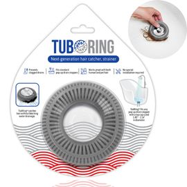Tubring The Ultimate Tub Drain Protector Hair Catcher/Strainer/Snare, Regular Gray