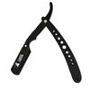 Classic Samurai New Ergonomic Design Stainless Steel Professional Folding Straight Edge Barber Razor Shavette Manual Shaver with 100 Lord Single Blades (Matte Black + 100 Lord Blades)