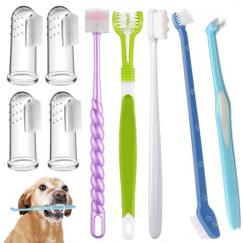 URMYONLY Dog Toothbrush, Finger Toothbrushes, 360 Degree Toothbrush, Triple Head Dog Toothbrushes, Double Head Toothbrush,Cleaning Brushes for Dog Cat Oral Dental Health 9Pack