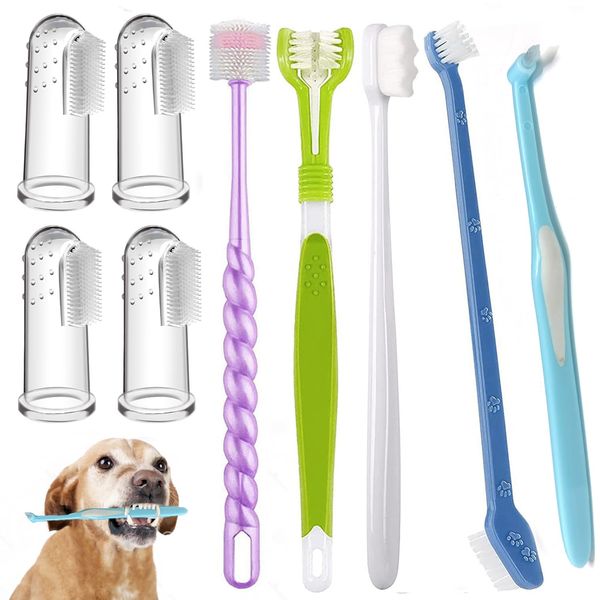 URMYONLY Dog Toothbrush, Finger Toothbrushes, 360 Degree Toothbrush, Triple Head Dog Toothbrushes, Double Head Toothbrush,Cleaning Brushes for Dog Cat Oral Dental Health 9Pack