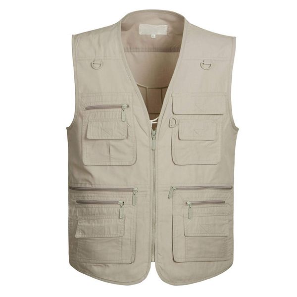 Lentta Men's Fishing Vest Summer Outdoor Work Safari Photo Cargo Vest 14 Pockets(PoplinBeige-M)