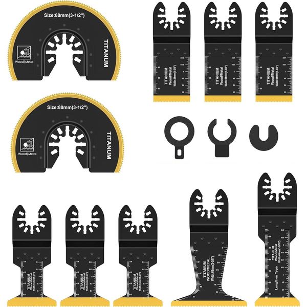 ShiU 10-Piece Multi-Tool Replacement Blades, Titanium Plated, Titanium Plated, Replacement Blade, For Metal and Wood, Carbide, Cut and Saw Blades, Multi Replacement Blades, High Speed Cut,