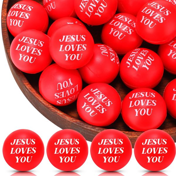 20 Pcs Jesus Loves You Stress Balls Red Stress Relieve Toys Valentines Party Favor Foam Bouncy Balls Bulk Fidget Balls for Valentine Party Bag Gift Fillers Stocking Stuffers, 1.57 Inch