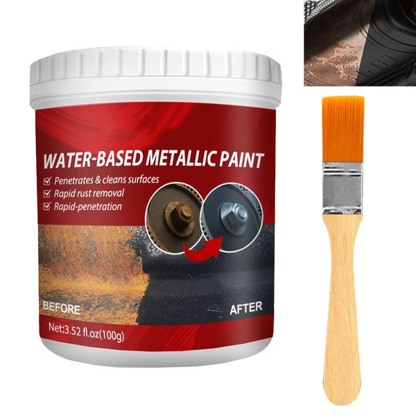 KOAHDE Metallic Paint Rust Remover,Anti-Rust Chassis Converter,Rust Removal Converter Metallic Paint,Car Chassis Rust Converter,Car Metal Rust Remover,Water-Based Metal Rust Remover,100G with Brush