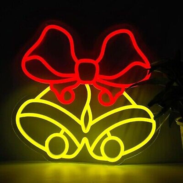 Bell Neon Sign Bow Led Neon lights for Wall Christmas Decor with Dimmer and USB