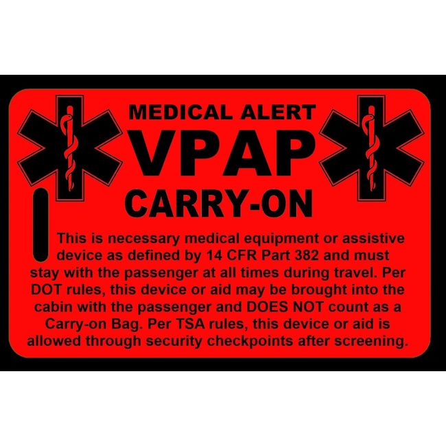 Hi-Viz Red Carry-On VPAP  Bag Tag - TSA - Sleep Apnea