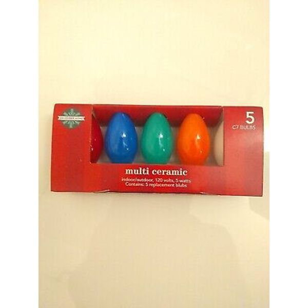 5 Multi Color Ceramic Indoor Outdoor C7 Christmas Replacement Bulbs NEW