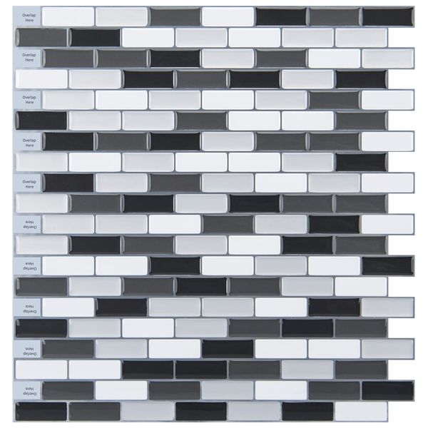 Art3d Peel and Stick Wall Tile for Kitchen/Bathroom Backsplash, 12"x12", Black-White (6 Pack)