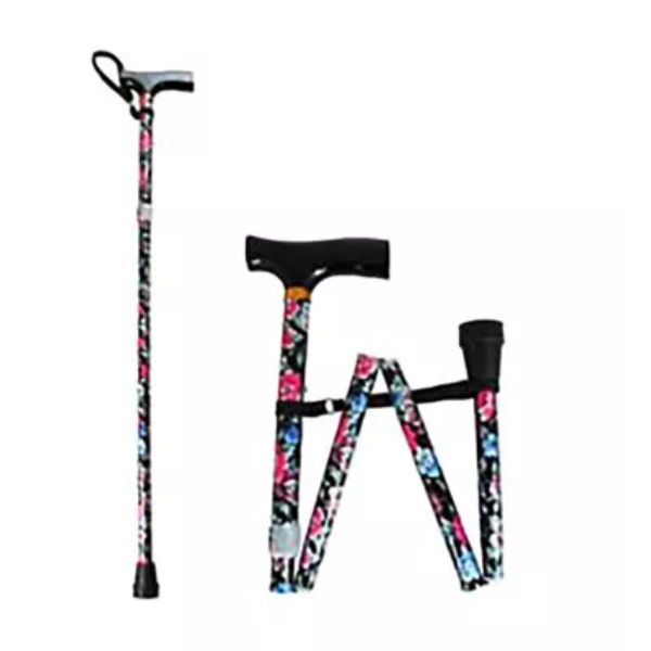 NRS Folding Walking Stick Black Floral