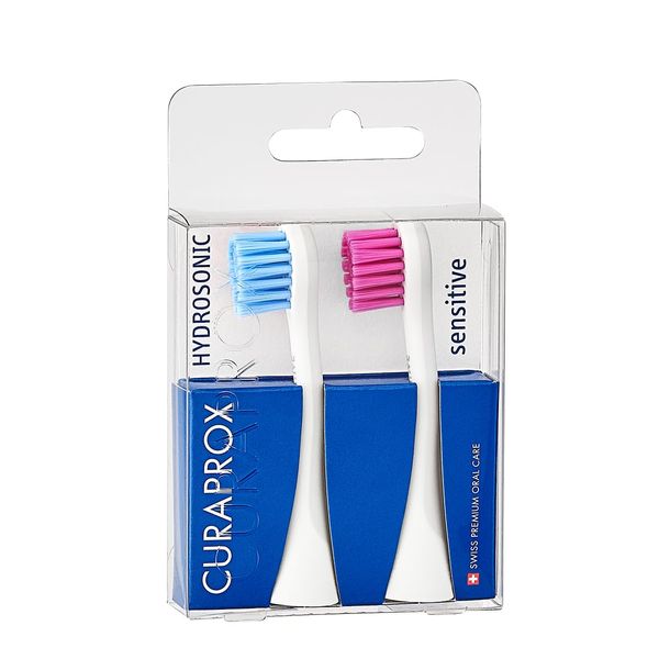 Curaprox Hydrosonic Sensitive Brush Heads for Sonic Toothbrush, Duo-Pack, Blue/Pink