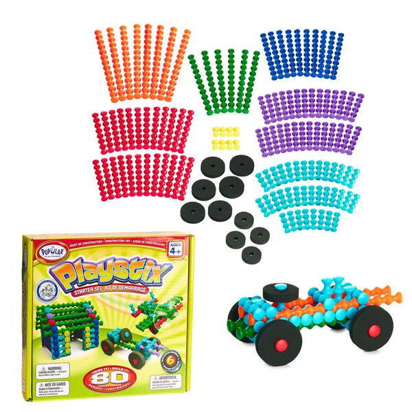 POPULAR PLAYTHINGS Playstix Starter Set Construction Toy Building Blocks 80 Piece Kit