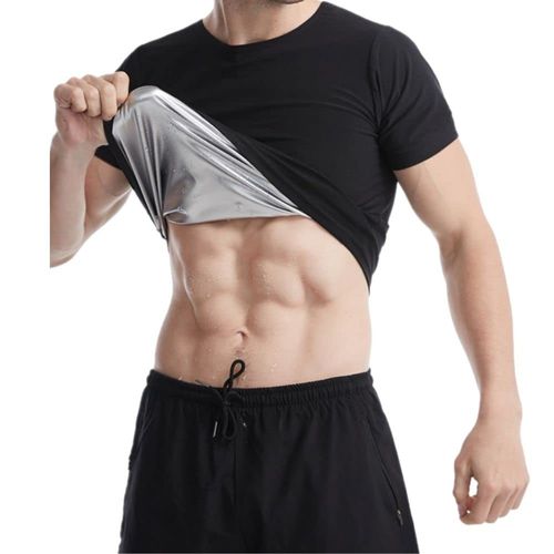 PLEAVIT Men's Sauna Suit, Short Sleeve, Sweat T-Shirt, Inner, Running, Washable, Silver