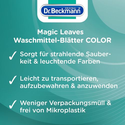 Dr. Beckmann Magic Leaves Colour Detergent Sheets, Pre-Dosed & Water-Soluble Washsheets, Space-Saving and Easy to Use, 25 Sheets