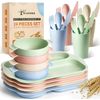 24 Pcs Wheat Straw Dinnerware Cutlery Set, Unbreakable Tableware Set, Includi...