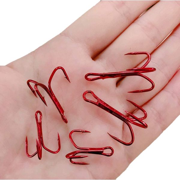 ANCLLO Drillingshaken-Set für harte Köder, Salzwasser, Süßwasser, Rot, 50 Stück