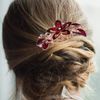 Lurrose Flower Bride Hair Side Comb Rhinestone Bridal Comb Barrette Wedding Hair Accessory for Women (Red)