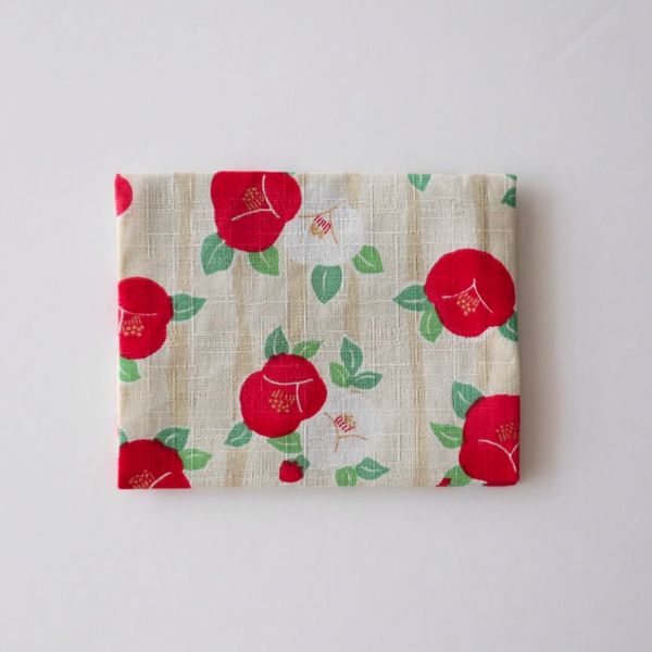 Pocket Pouch, Small, Cloth Napkin Pouch, For Carrying 1 Piece, Made in Japan [Camellia Pattern/White]