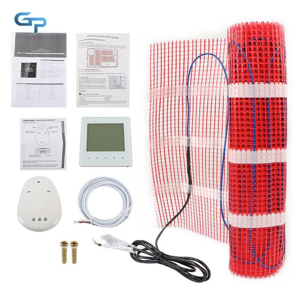 Electric Tile Radiant Warm Floor Heat Heated Kit, 10 Sqft Mat + Thermostat 120V