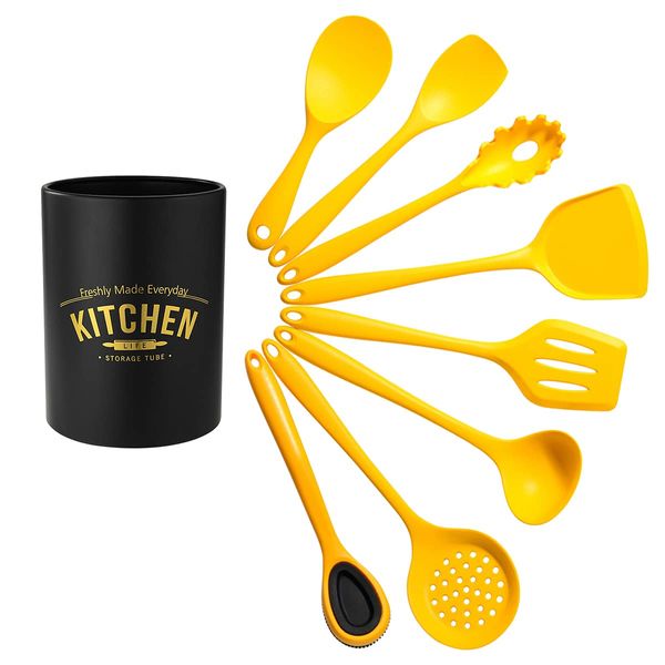 shumeifang Kitchen Tools Set of 8 with Storage, Kitchen Utensils, Cooking Tools, Super Heat Resistant Silicone, Japanese Food Safe Certified, FDA Approved, Cooking Utensils, Turner, Spatula, Ladle