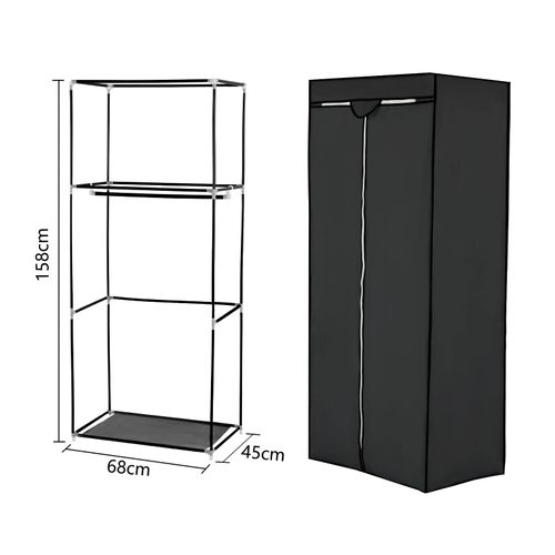 Youyijia Canvas Wardrobes for Bedroom Canvas Bedroom Wardrobe Portable Wardrobe 158x68x45cm Fabric Wardrobe Foldable Closet with Cover Hanging Rail Clothes Storage Rack Simple Furniture Black