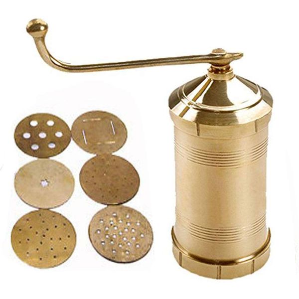 Sahishnu Online & Marketing Brass Sev Sancha Maker, Murkul Maker, Manual Pasta Maker,Shev Maker, Gathiya Murukulu Janthikulu Maker Machine with 6 Different Jali - Brass