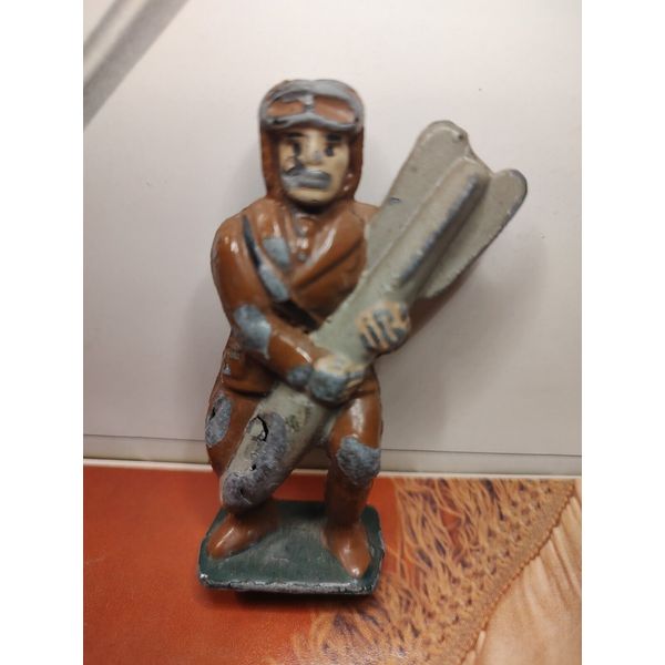 Metal Cast Pilot Holding Bomb Toy Soldier