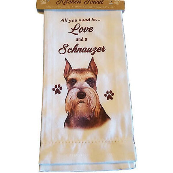 Schnauzer Kitchen Dish Towel Dog Pet Theme All You Need Is Love Cotton 18x26