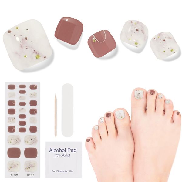 DUKASOU Semi Cured Gel Pedicure Strips, 26pcs Gel Toenail Stickers Full Nail Wraps for Women Girls Kids DIY Decorations, Includes Prep Pads, Nail File & Wood Stick (Rose Rainforest)