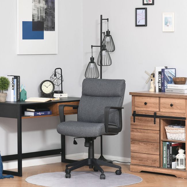 Home Workstation PC Task Seat with Smooth Fabric and 360 Swivel Wheels, Grey