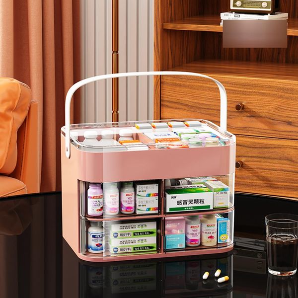 Medicine Box, First Aid Kit, Removal Tray, With Handle, Transparent, First Aid Box, Scrape Case, Pill Box, Medicine, Portable, First Aid Kit For Use With Constant Medicines, Bandages, Thermometers, Etc., Emergency / Disaster Preparedness / Carrying For Ch