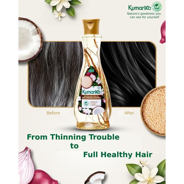 Kumarika Thinning Control Nourishing Hair Oil 200ml- Get thick healthy hair |stop hair thinning - Infused with Coconut, Sesame, Red Onion and Jasmine, a light non sticky natural hair oil