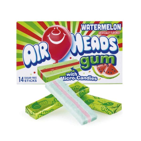 Air Heads Watermelon With Micro Candies Sugarfree Chewing Gum 14 Stick Pack Box Of 12