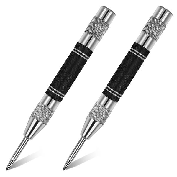 Molain Automatic Center Punch, 2 Pack 5 in Spring Loaded Tension Center Punch Automatic Center Hole Punch with Adjustable One-Handed Spring Impact and Premium Steel Tip Machinist Carpenters Tools