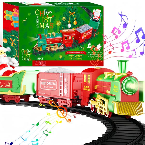 Train Set-Christmas Train Sets for Around The Tree, Battery-Powered Locomotive Engine with Sound and Lights, 3 Cars &12 Tracks, Christmas Toy Train for 3 4 5 6 Years Old Kids