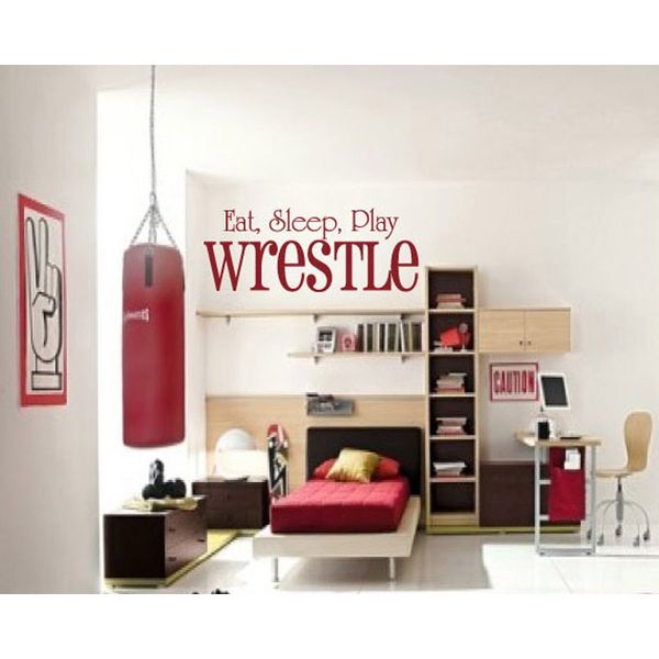 Eat Sleep Play Wrestle Wall Decals Stickers, Red, 36"